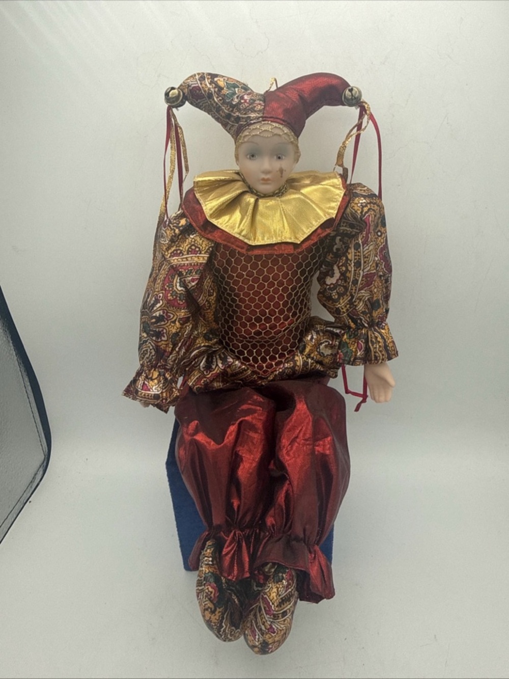 Handcrafted Red and Gold Jester Doll - Home Accent